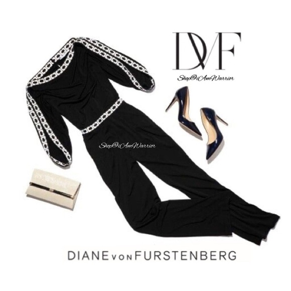 Diane Von Furstenburg NWT *RARE* black studded chain jumpsuit *shop@iamwarrior - Picture 2 of 12